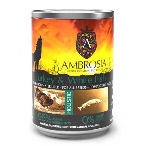 Ambrosia Υγρή Τροφή για Ηλικιωμένους Σκύλους σε Κονσέρβα με Γαλοπούλα και Ψάρι